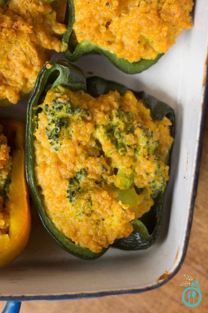 Quinoa Stuffed Peppers with Broccoli & Cheese