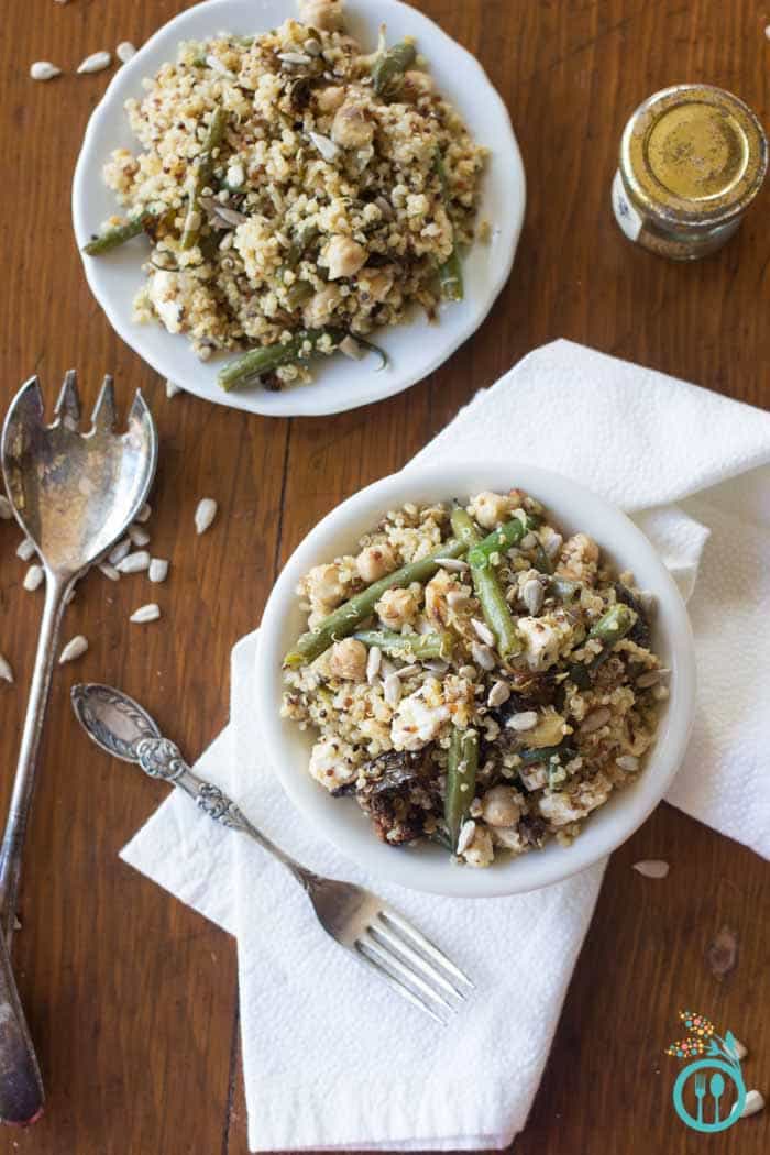 Healthy Quinoa Salad Recipe perfect for Thanksgiving - with roasted vegetables and a toasted spice vinaigrette