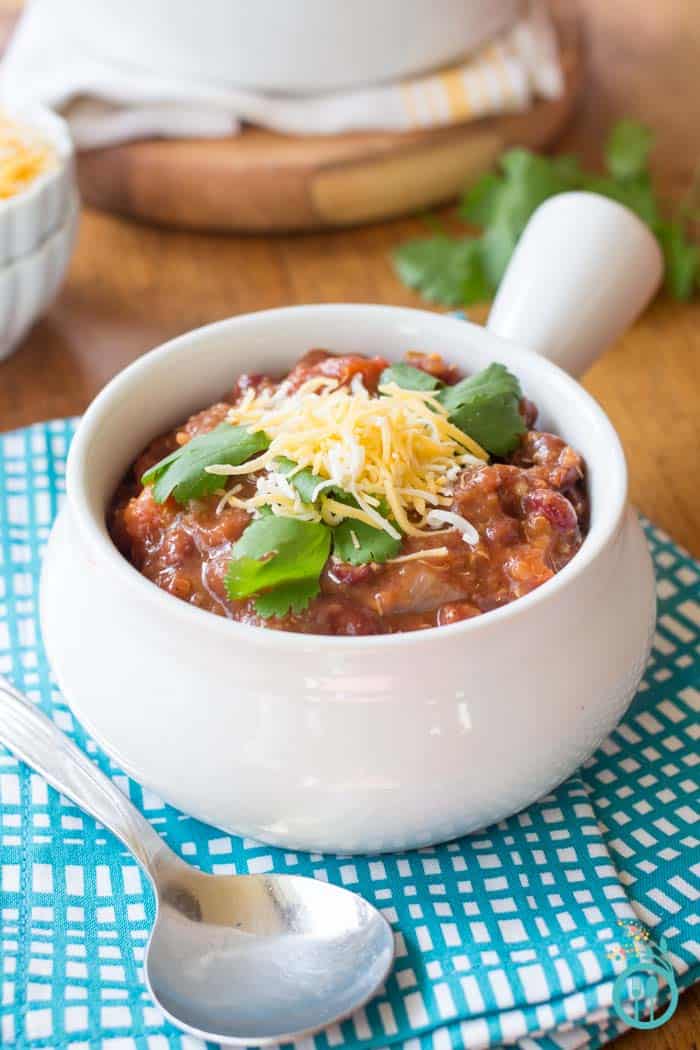 Spicy Vegetarian Quinoa Chili made in a slow cooker!
