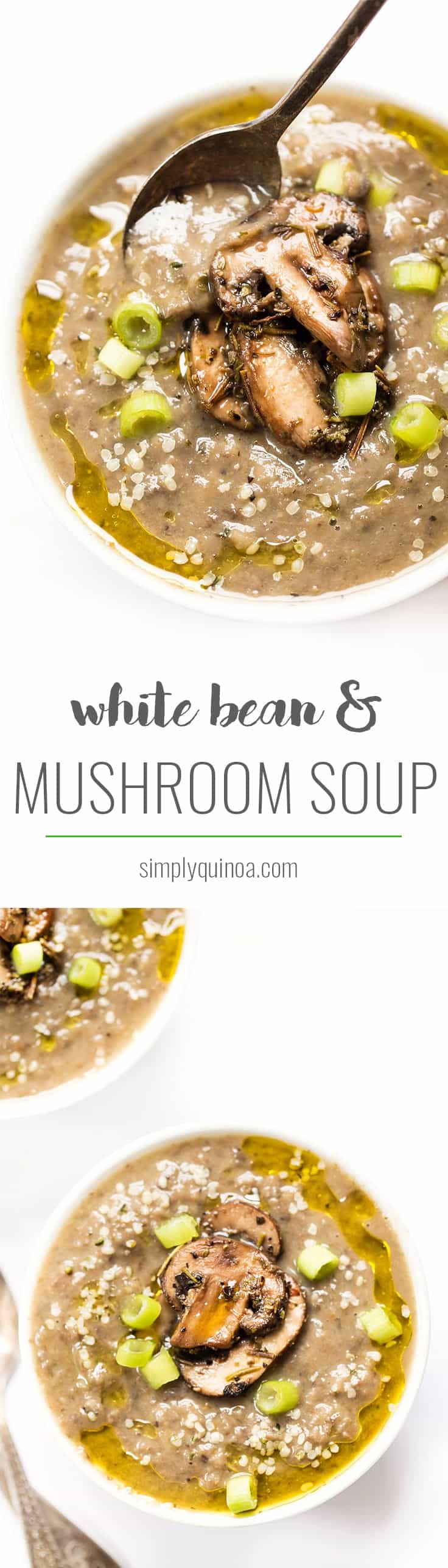 This CREAMY White Bean & Mushroom Soup is super easy to make, healthy and hearty! [vegan]