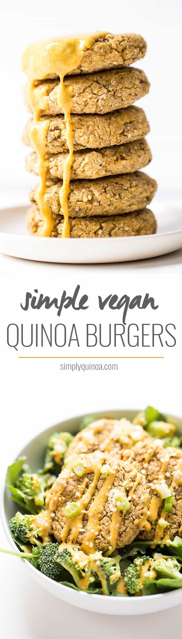 These epic VEGAN quinoa burgers are so simple to make, taste awesome and are the perfect topping on salad!