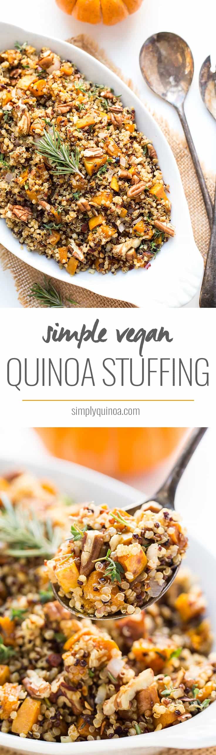 Have a healthy Thanksgiving this year by serving this super SIMPLE Quinoa Stuffing recipe instead of the traditional bread-based one!