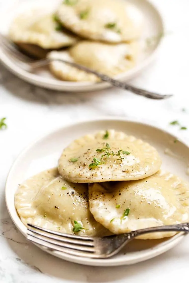 Serving plate of homemade ravioli. 