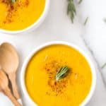 Butternut Squash + Apple Soup -- made with roasted vegetables, rosemary, cinnamon and a ton of other spices! [VEGAN]