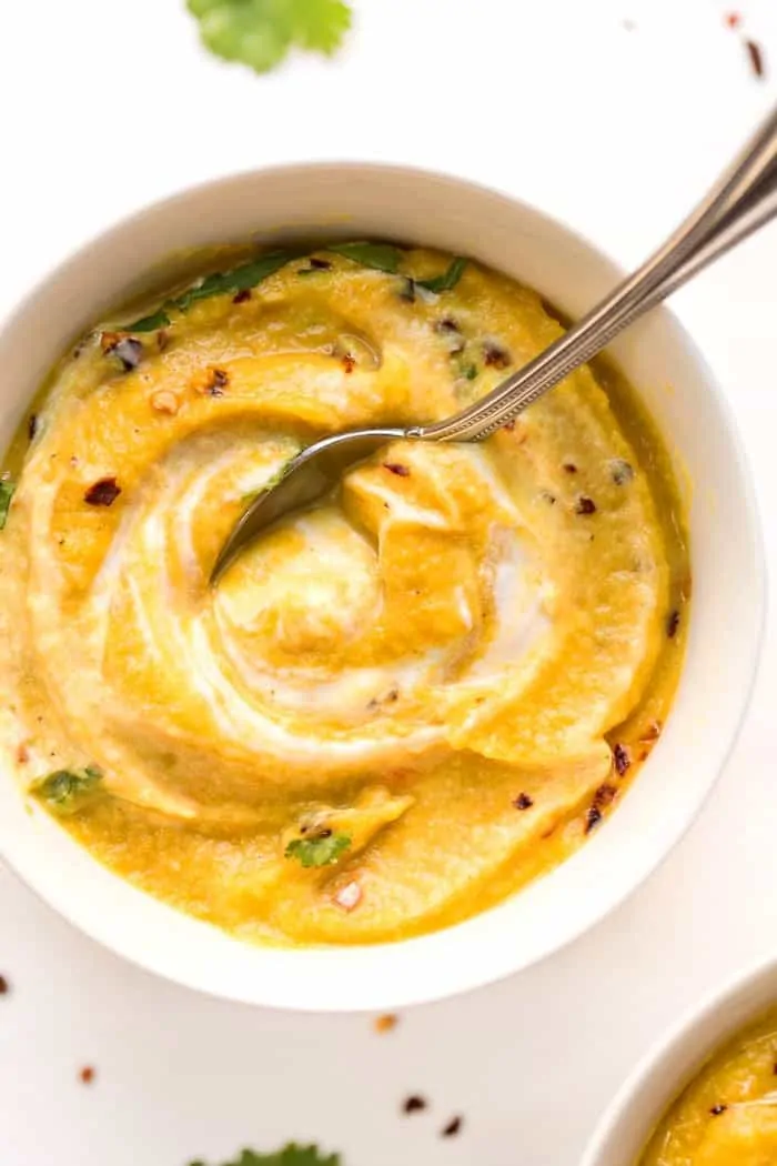 creamy curry cauliflower acorn squash soup