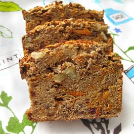 Three slices of carrot nut bread.