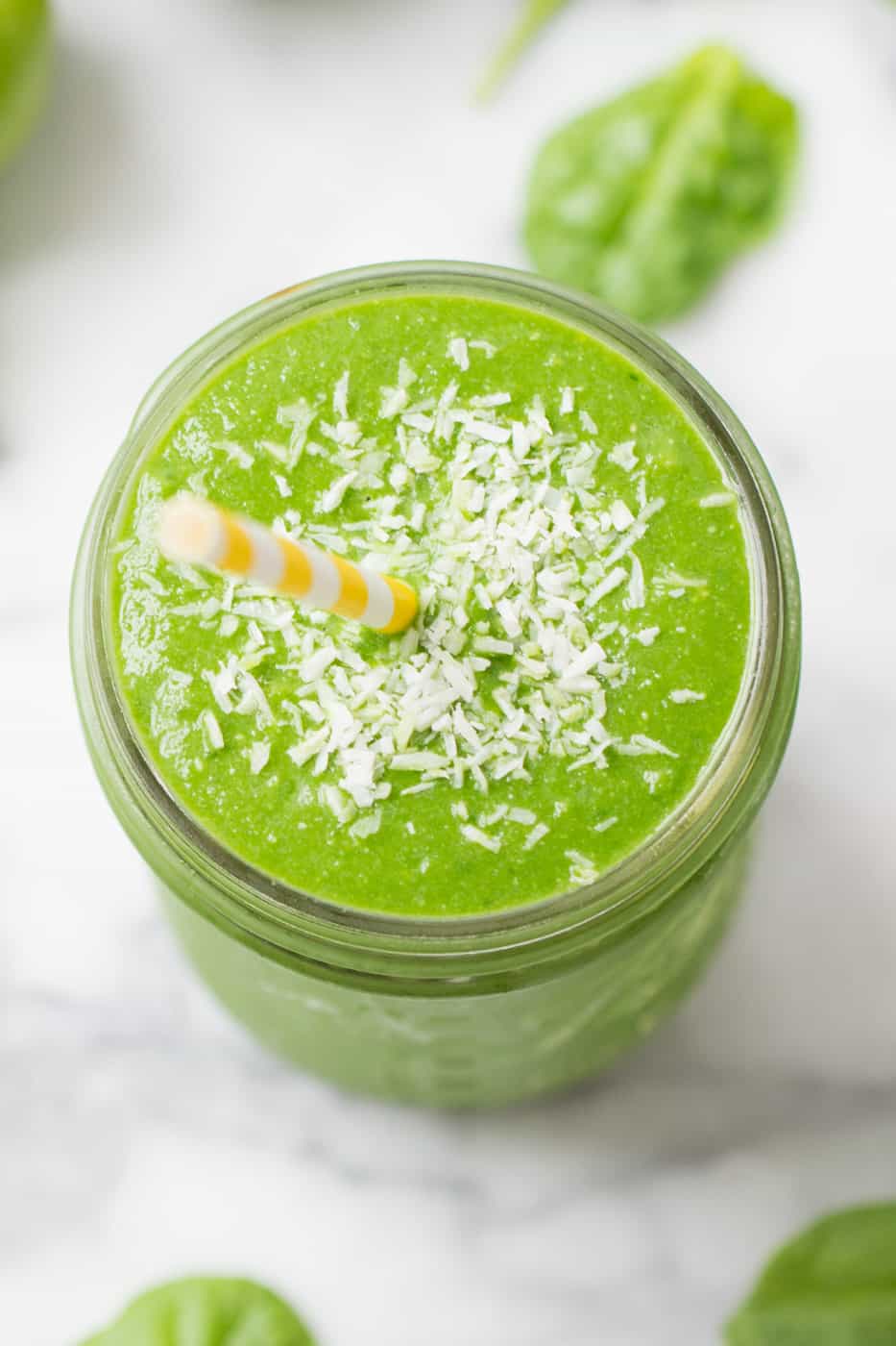 Pina Colada Green Smoothie with pineapple, spinach, lime and cucumber!