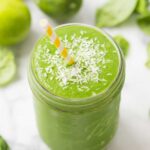 Pina Colada Green Smoothie with pineapple, spinach, lime and cucumber!