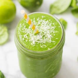 Pina Colada Green Smoothie with pineapple, spinach, lime and cucumber!