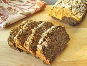 Cocoa-Beet Quick Bread slices on a cutting board.