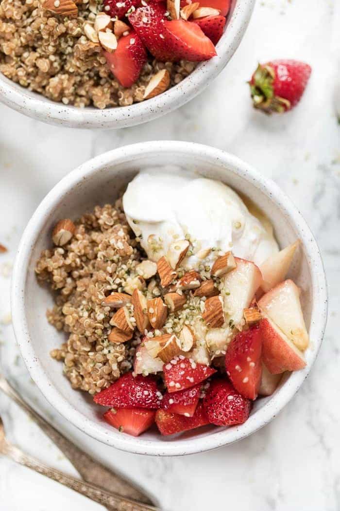 Strawberry and Peach Quinoa Breakfast Bowls
