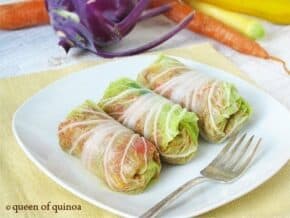 Stuffed cabbage rolls on a plate.
