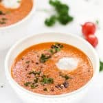 Roasted Red Pepper + Tomato Quinoa Soup -- ready in 30 minutes, hearty, healthy and delicious! [vegan + gluten-free]