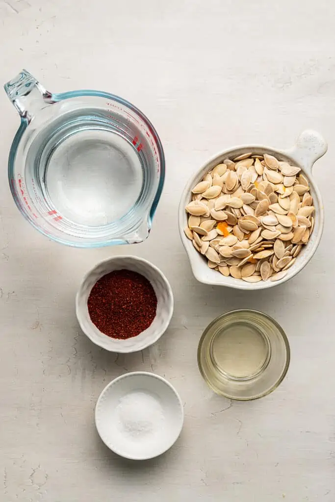 All the ingredients for chili roasted pumpkin seeds