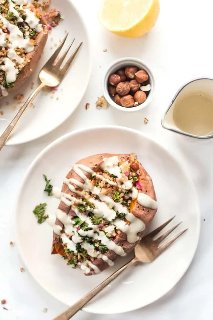 quinoa stuffed sweet potatoes with kale