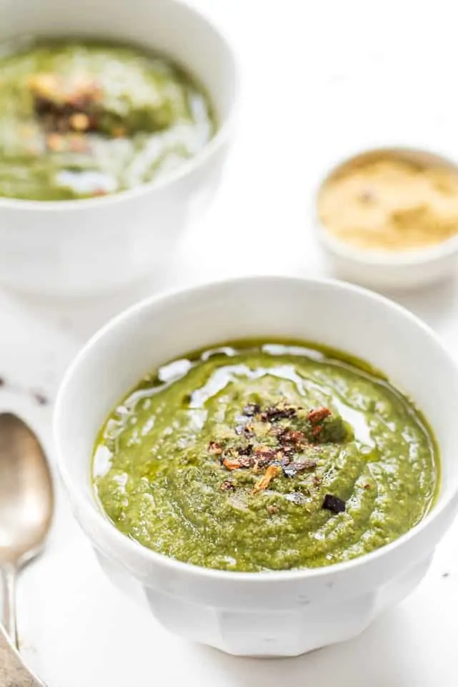 a super healthy green detox soup with kale and spinach