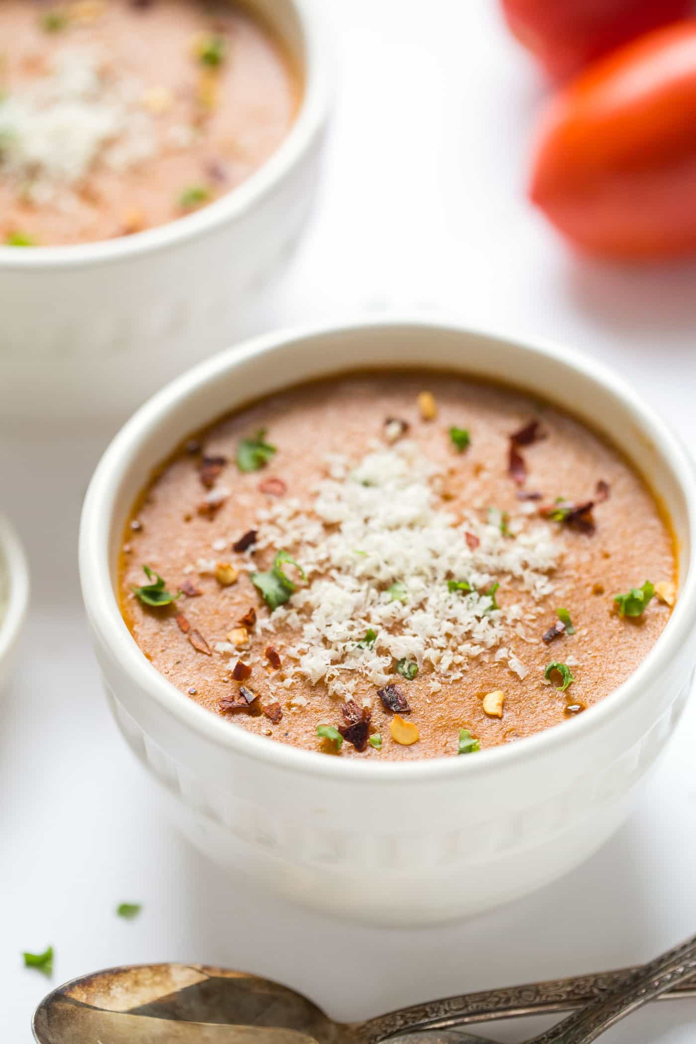 Healthy Tomato Bisque -- only 20 minutes to make, easy and VEGAN!