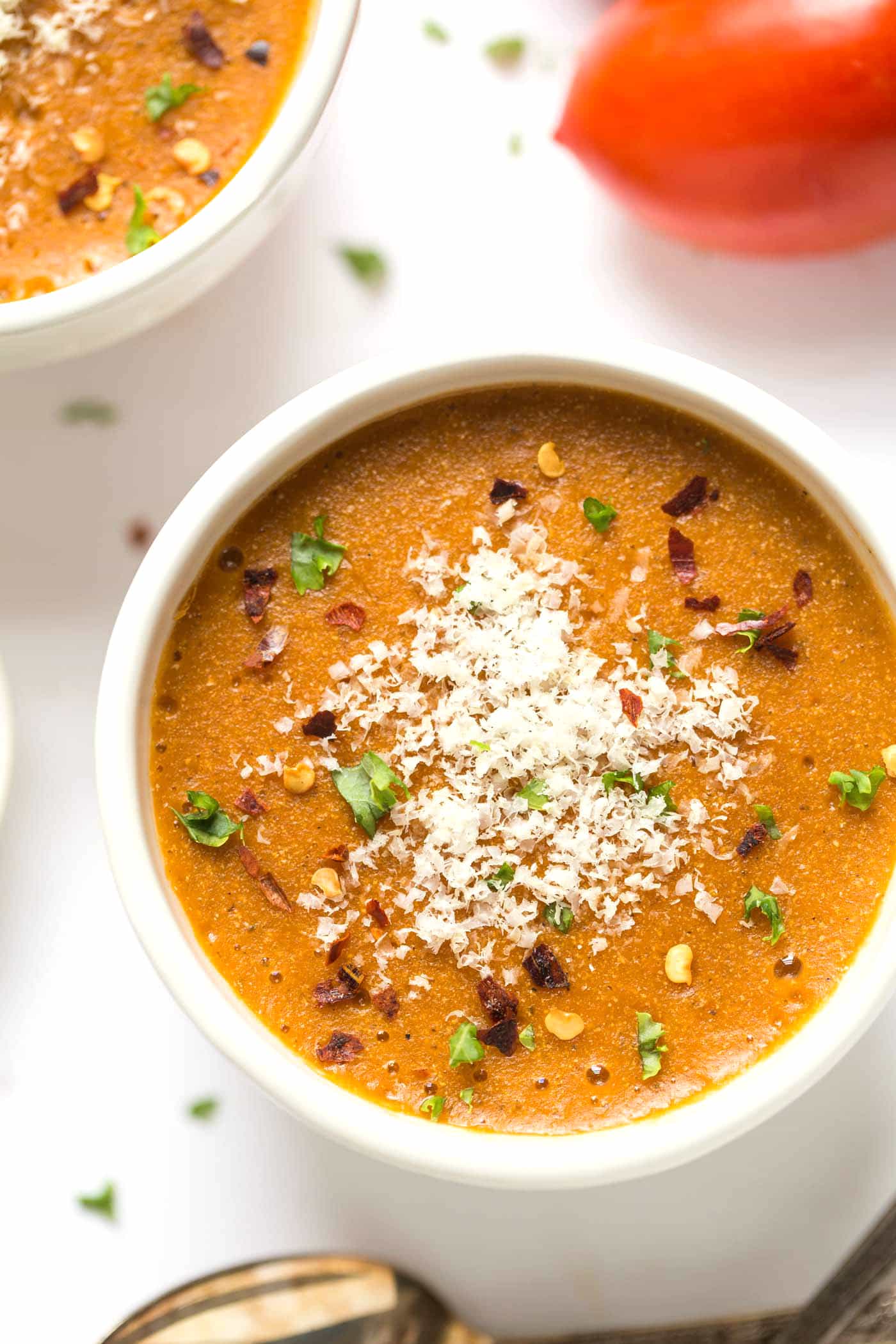 Healthy Tomato Bisque -- only 20 minutes to make, easy and VEGAN!