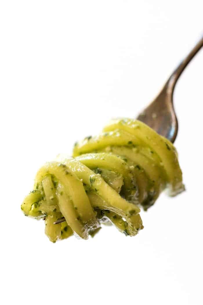 Perfect Bite of Pesto Zucchini Noodles with Lime Arugula Pesto