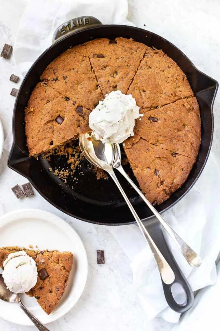 Vegan Chocolate Chip Skillet Cookie - Sweet Simple Vegan