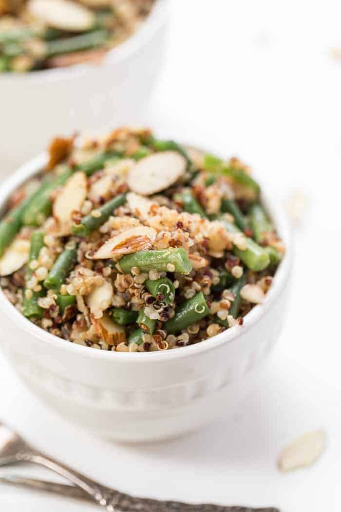 healthy quinoa salad with green beans and almonds