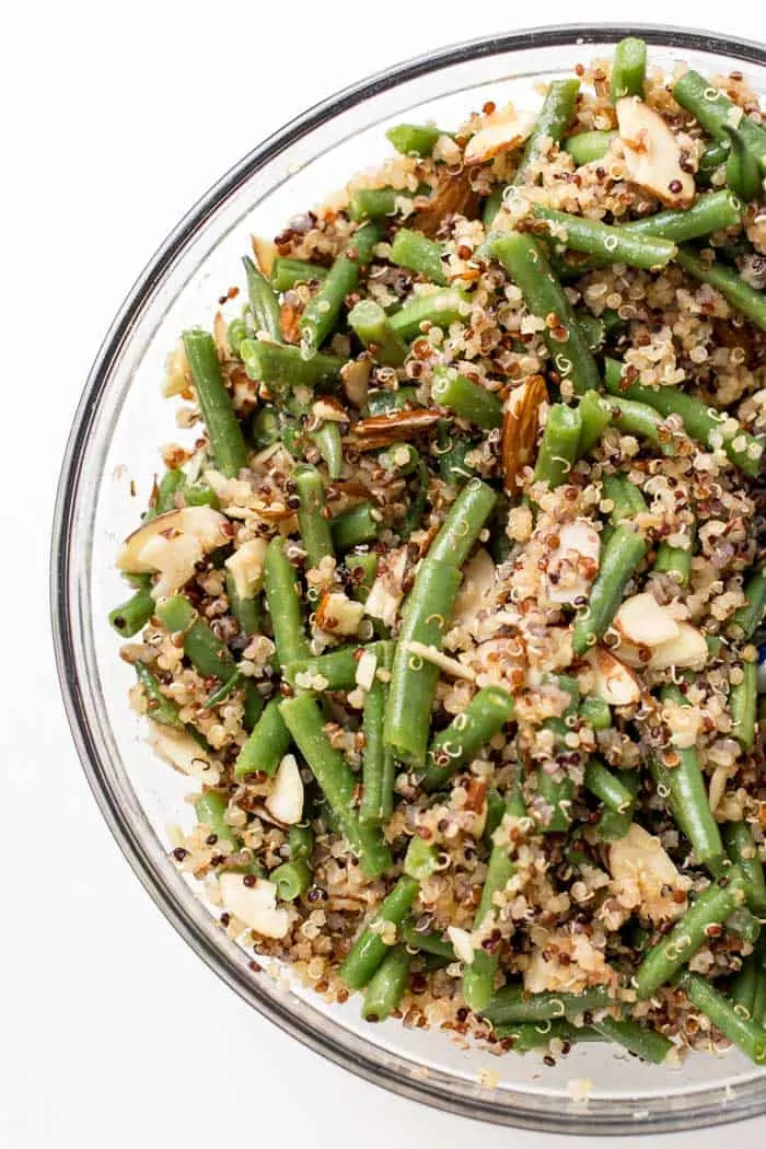 green bean and almond quinoa salad with only simple ingredients
