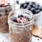 easy chocolate chia pudding with hemp seeds and blueberries