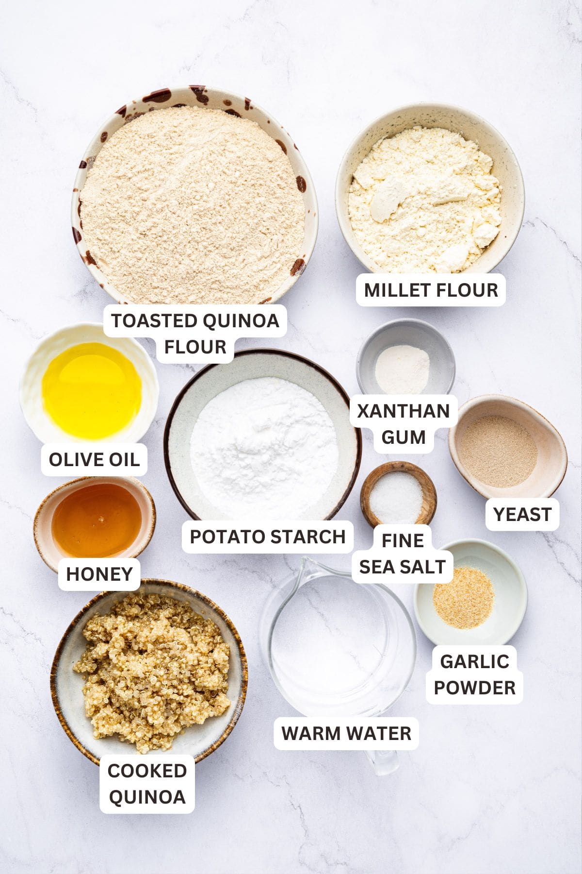 Overhead view of ingredients for gluten-free naan