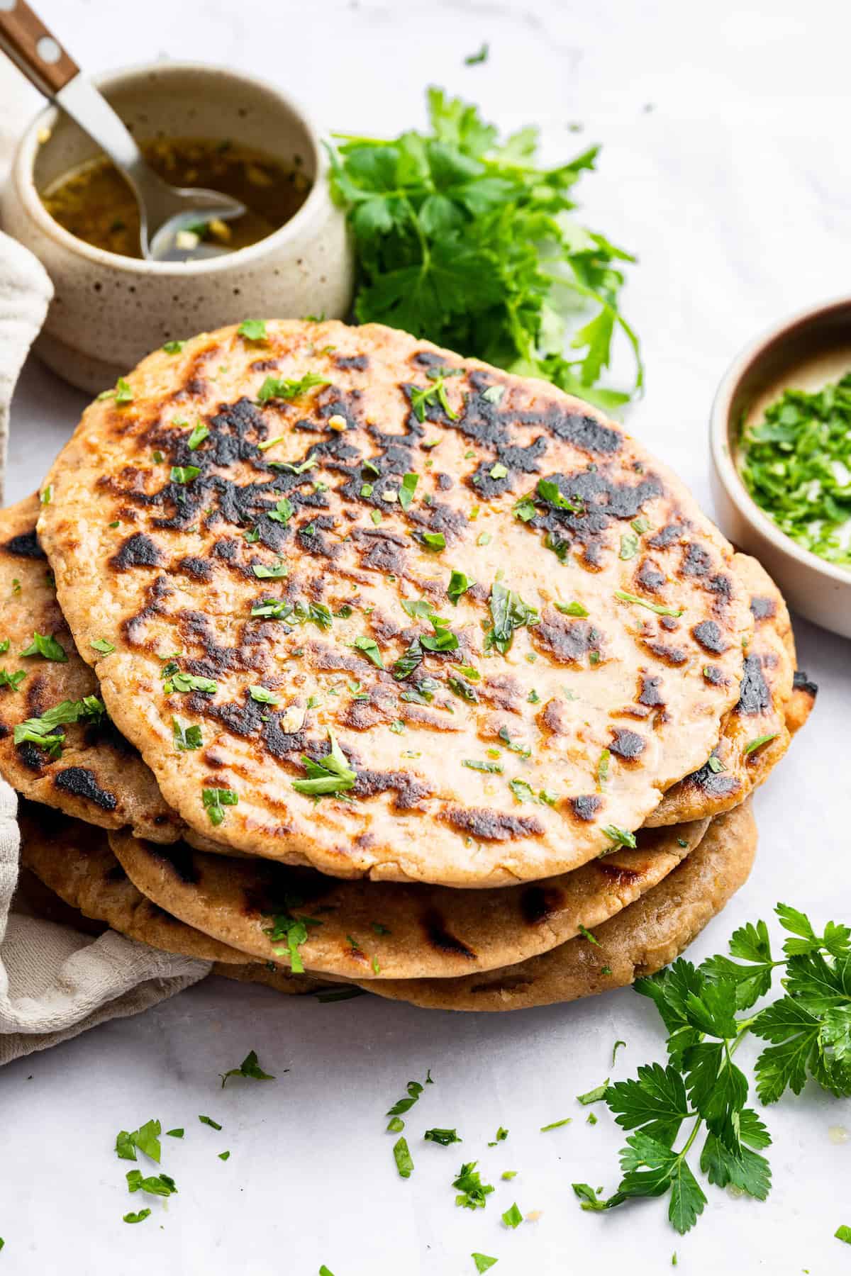 Stack of homemade gluten-free naan