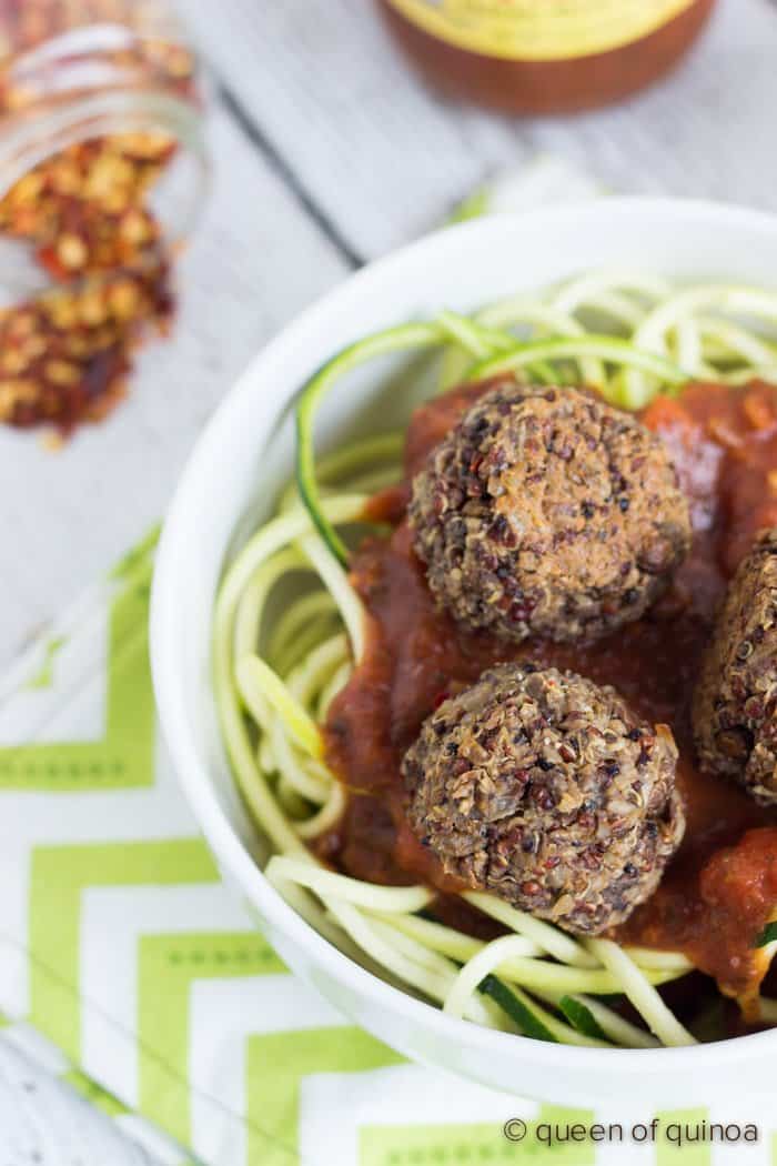 Quinoa Vegan Meatballs with Zucchini Pasta Simply Quinoa