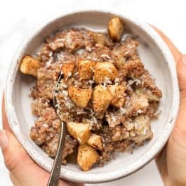 cinnamon apple breakfast quinoa recipe with apples and coconut on top