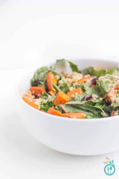 Autumn Quinoa Buddha Bowl Recipe drizzled with pomegranate dressing