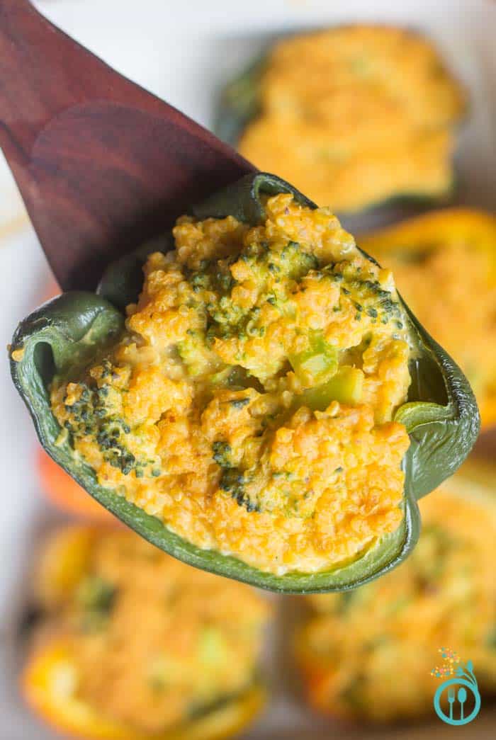Cheesy Broccoli & Quinoa Stuffed Peppers - made with the base of my 5-ingredient mac and cheese!