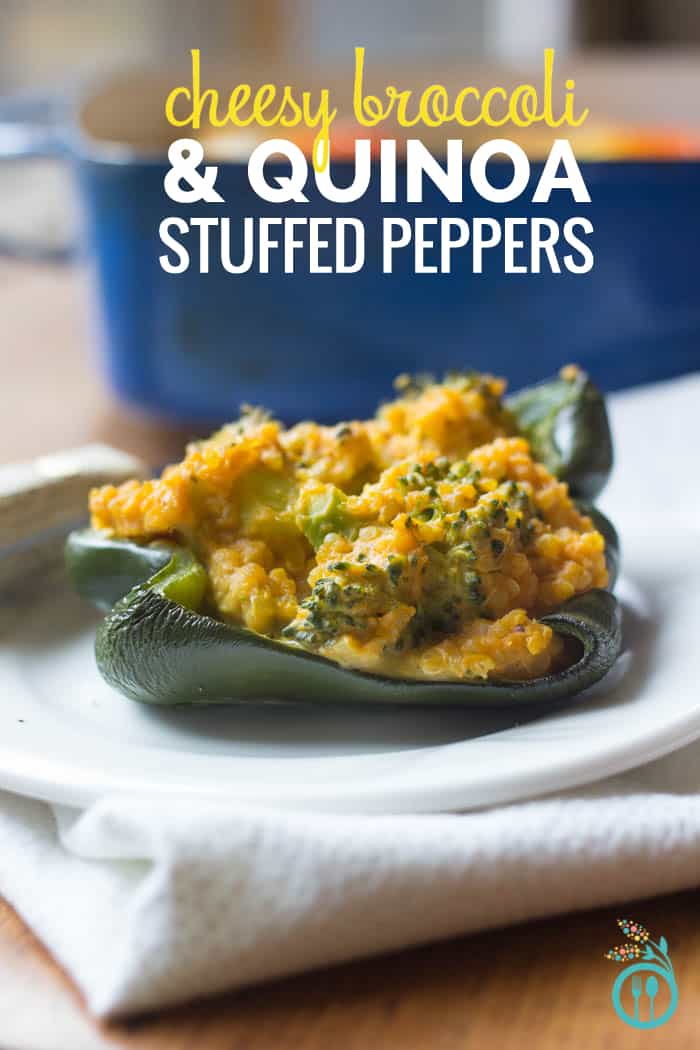 Cheesy Broccoli & Quinoa Stuffed Peppers - made with the base of my 5-ingredient mac and cheese!