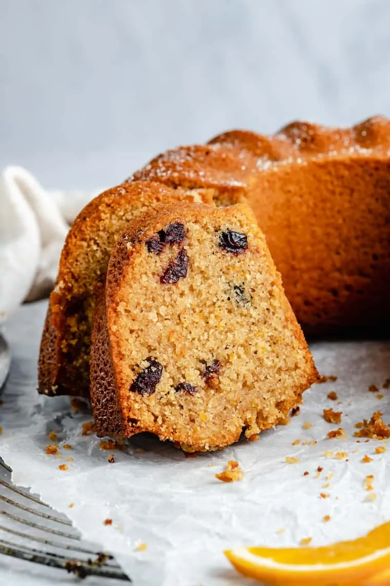 Orange coffee cake with cranberries.