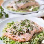 Roasted Garlic Salmon with Brussel Sprout Quinoa Salad - for a healthier start to your holiday feasting