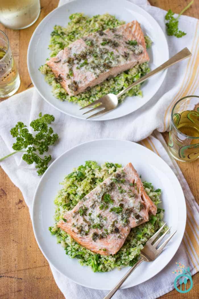 Roasted Garlic Salmon with Brussel Sprout Quinoa Salad - for a healthier start to your holiday feasting