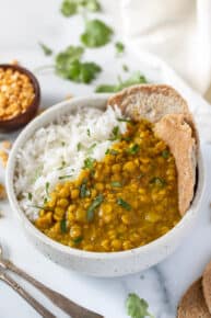 chana dal recipe with white rice and quinoa flatbreads