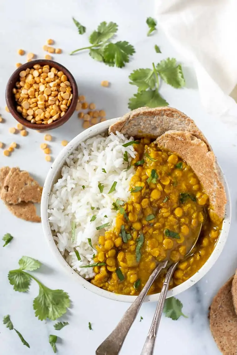 recipe for chana dal with rice and quinoa flatbreads