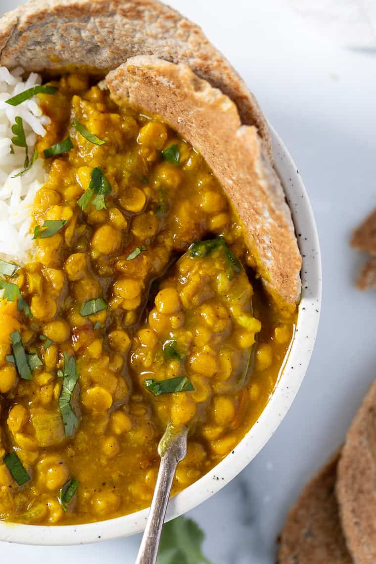 chana dal beans made with turmeric, garam masala and more flavorful spices