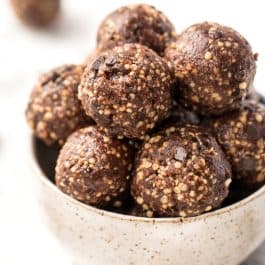 no bake turtle cookie quinoa energy bites with dates and pecans