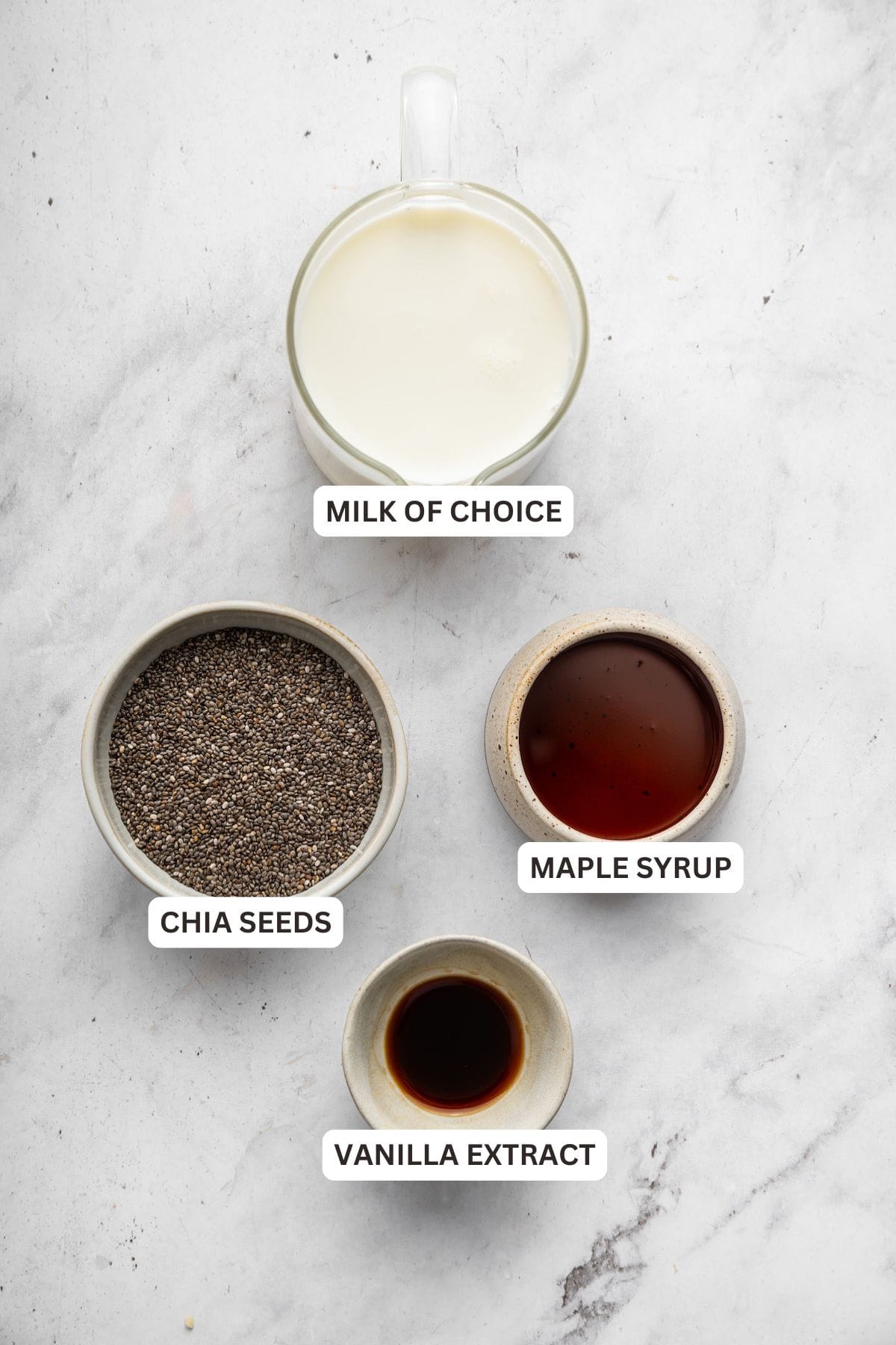 Ingredients for vanilla chia pudding.