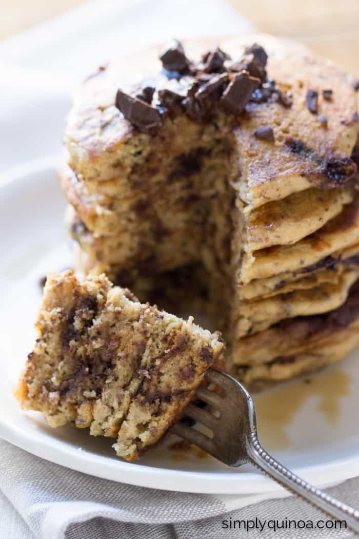 Superfood Chocolate Quinoa Pancakes (gluten-free + vegan)