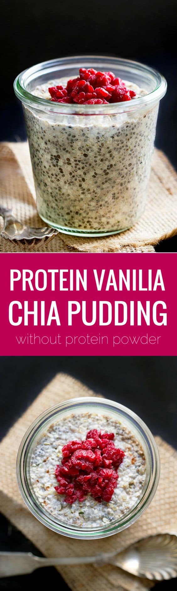 High Protein Vanilla CHIA PUDDING - made without protein powder. This healthy pudding recipe has 18g of protein per serving and is made with all natural, gluten-free ingredients. It's quick, easy, delicious and vegan too!