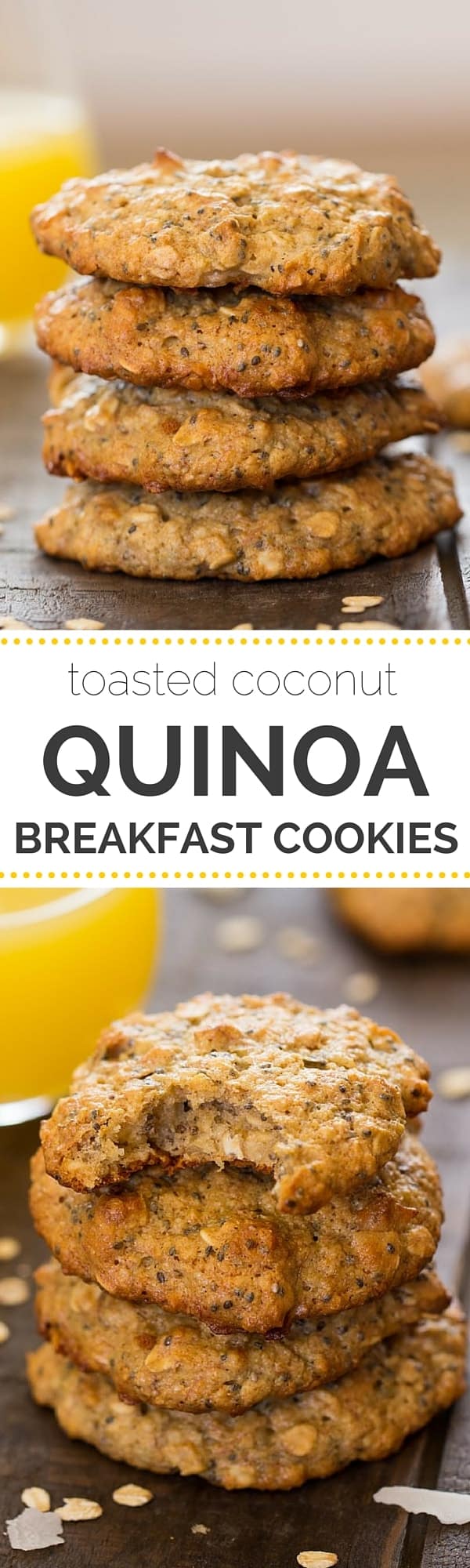 Toasted Coconut Quinoa Breakfast Cookies - these flourless cookies are packed with fiber, naturally sweetened and are gluten-free!