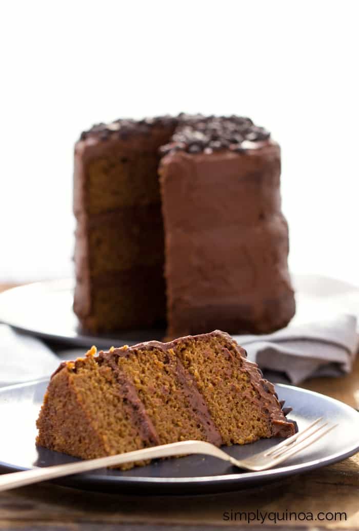 Gluten-Free Vanilla Quinoa Cake made with a super healthy vegan chocolate frosting