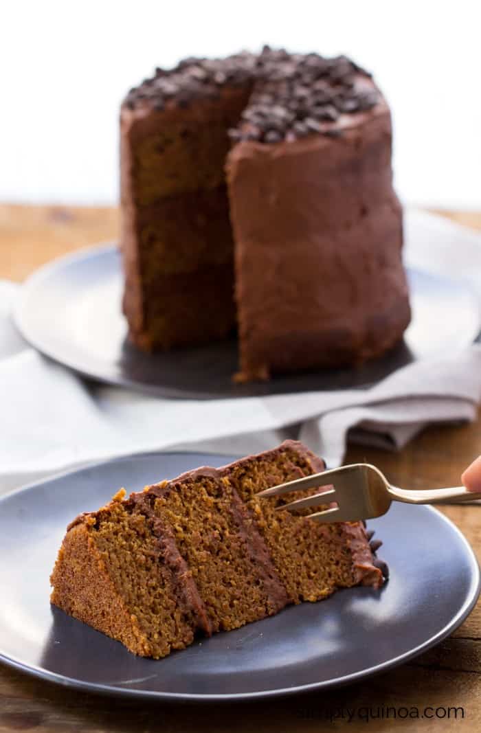 Gluten-Free Vanilla Quinoa Cake made with a super healthy vegan chocolate frosting