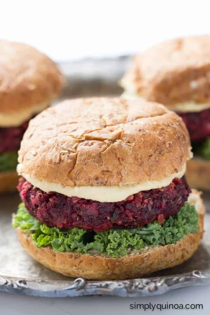 Beet + Quinoa Veggie Burgers - these tasty burgers are packed with veggies and won't fall apart on you!