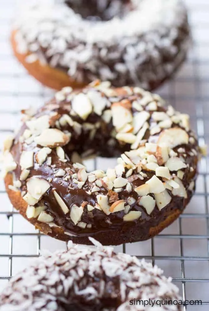 Almond Flour Banana Donuts made with a Dairy-Free Chocolate Glaze