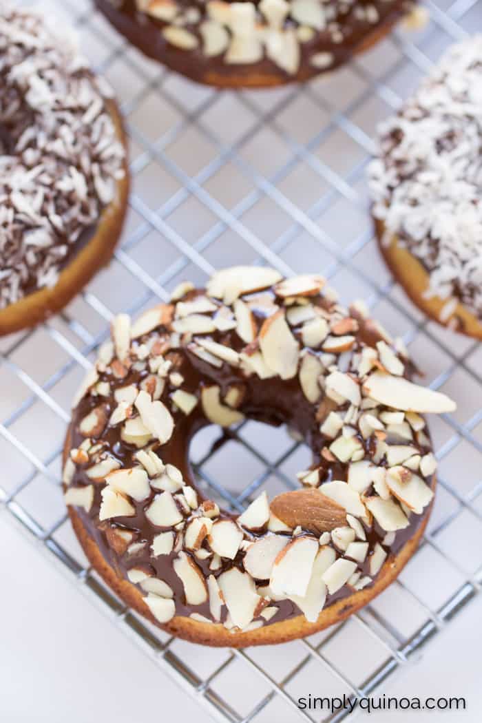 Gluten-Free Banana Donuts made with a Dairy-Free Chocolate Glaze